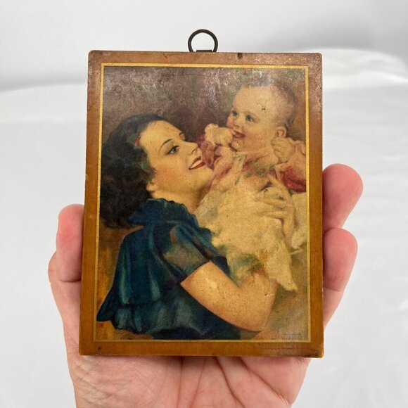 Vintage‎ Mother & Baby Print On Wood Plaque - Picture 3 of 3